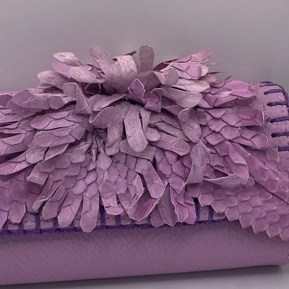 Fatto A Mano By Carlos Falchi Python Leather Purp… - image 3